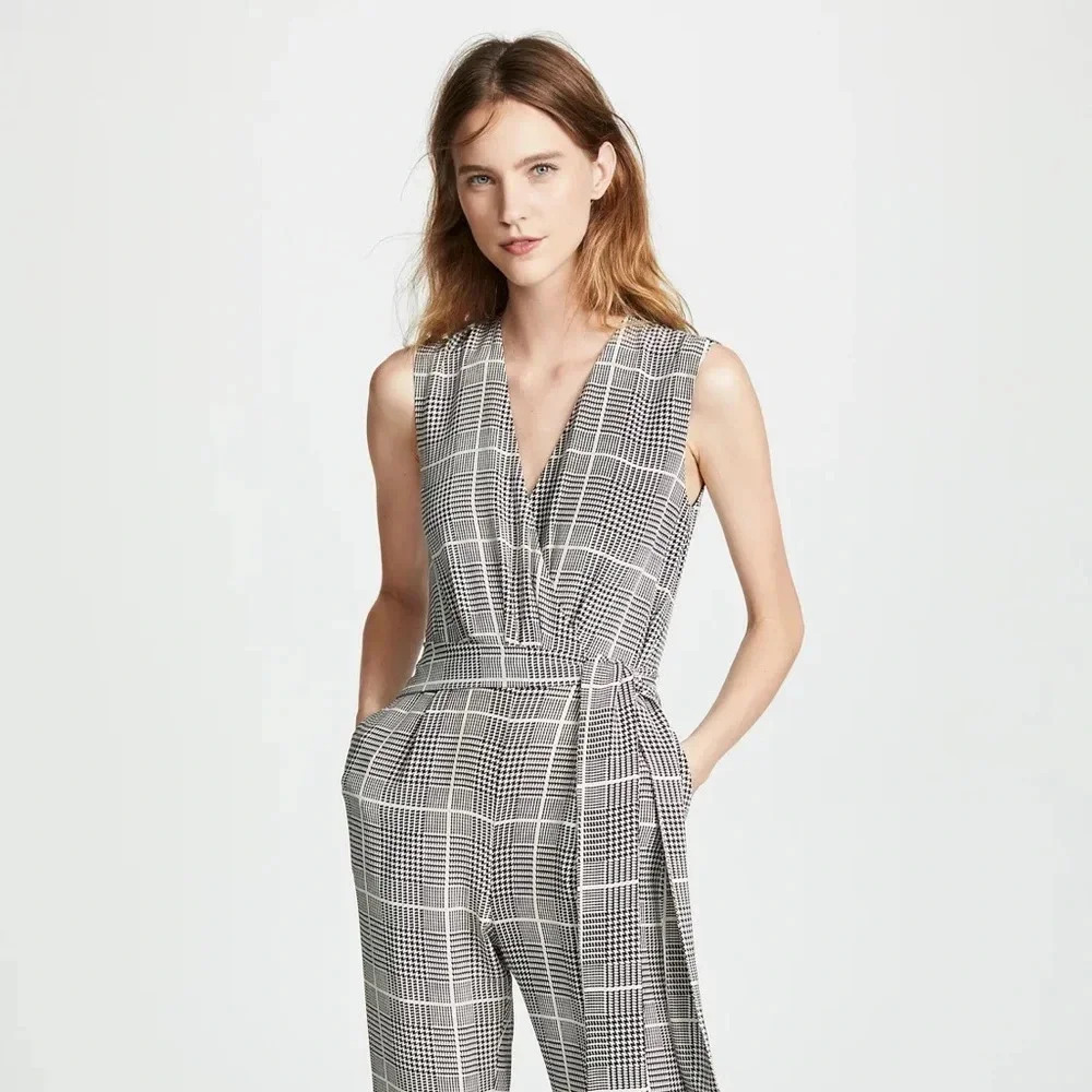 L’AGENCE EUC Julia Plaid Checkered Silk Jumpsuit - Picture 2 of 13